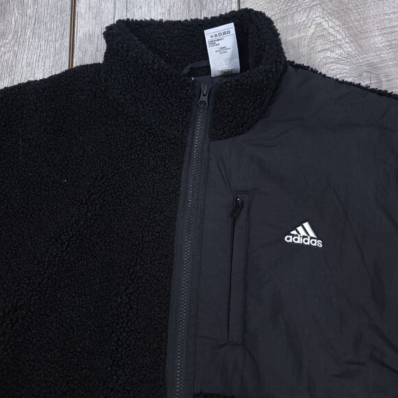Adidas Jacket Womens 2XL Black BOA Fleece Full Zip Bomber Jacket - Picture 4 of 6